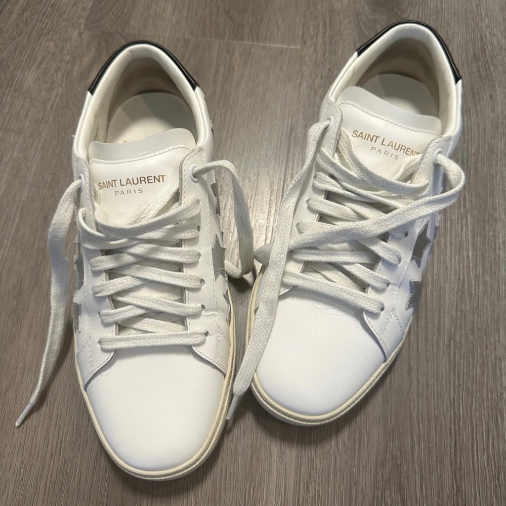 Saint laurent white sneakers with silver stars size 37 fits 7/7.5